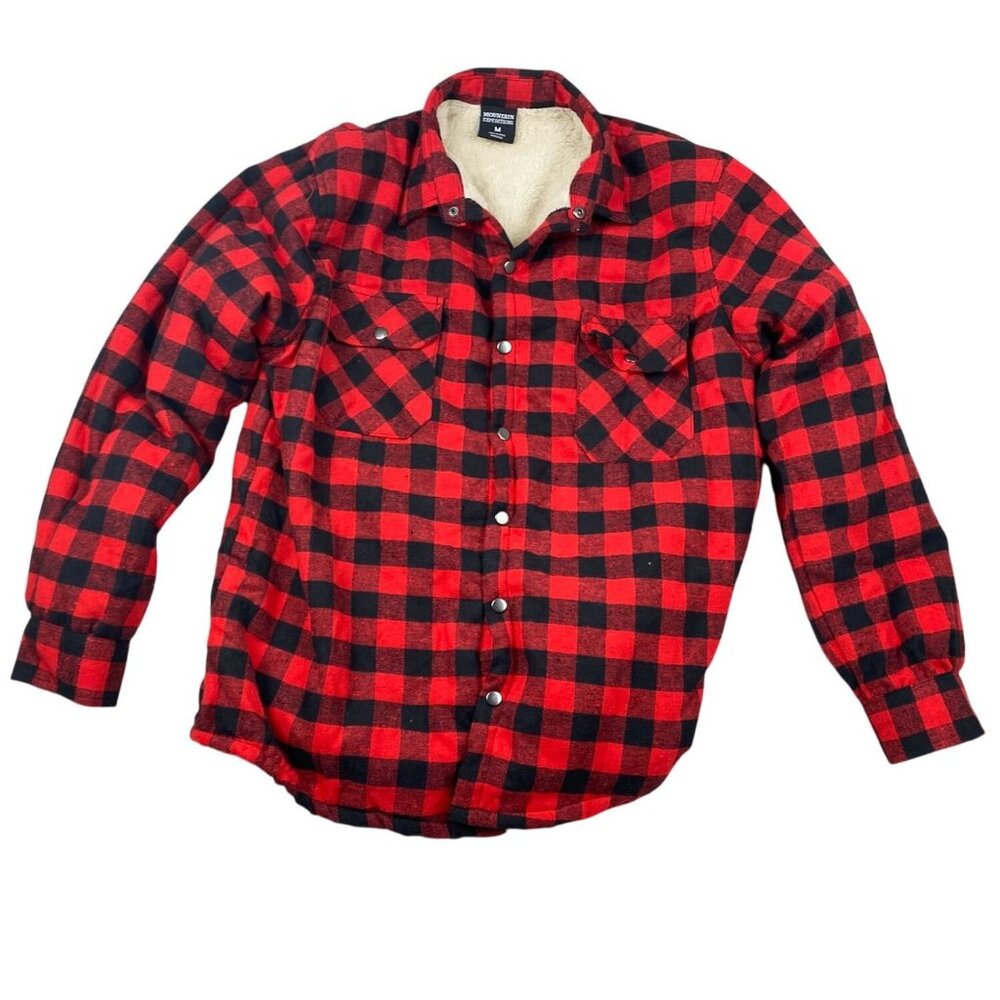 Mountain Expeditions Mens Shirt Jacket Medium Sherpa Lined Plaid Shacket Outdoor